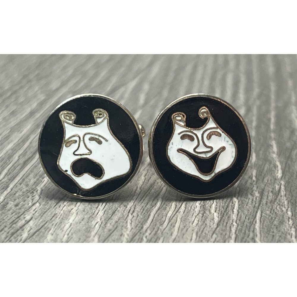 Vintage‎ Theater Comedy Tragedy Masks Cufflinks Gold Enamel Performing Arts